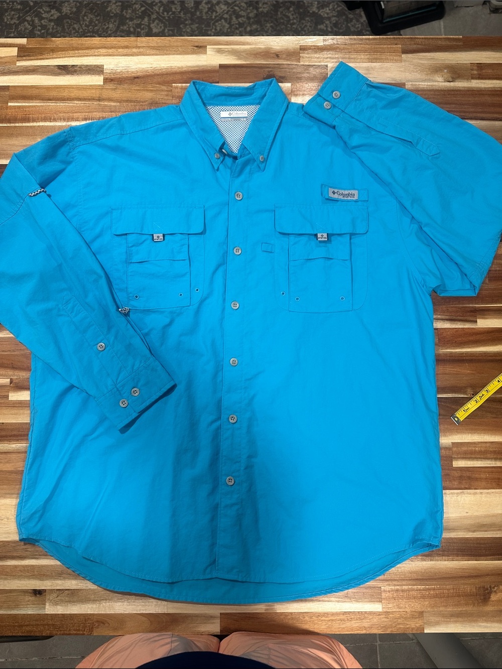 Columbia Turquoise Button-Down Long Sleeve Fishing Shirt 412